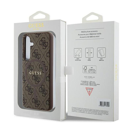 Guess 4G Collection Cuir Logo Métal MagSafe - Étui Samsung Galaxy S24 (marron)