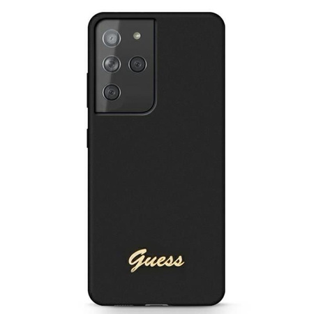 Guess Silikon Script Metall Logo - Samsung Galaxy S21 Ultra Hülle (schwarz)