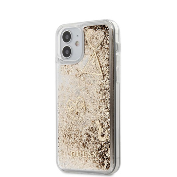 Guess Liquid Glitter Charms - Coque pour iPhone 12 Mini (Or)