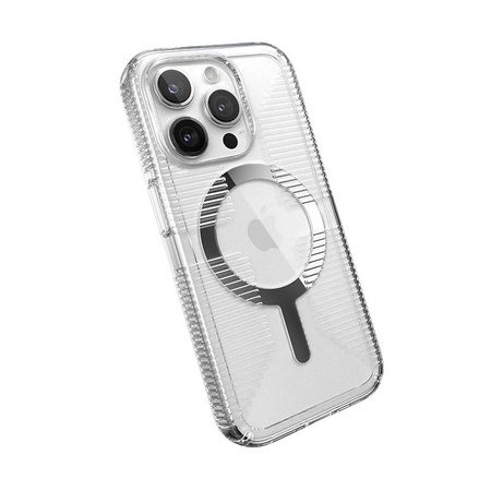 Speck Gemshell Grip + MagSafe - Coque pour iPhone 15 Pro (Transparent / Finition Chrome)