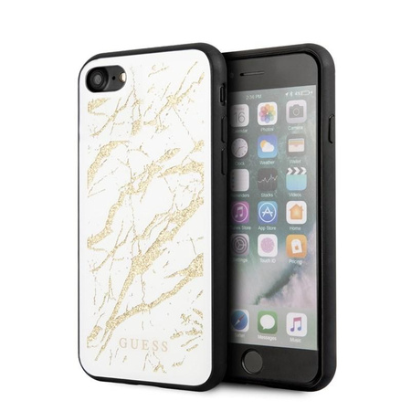 Guess Marble Glass Gold Glitter - Coque iPhone SE 2020 / 8 / 7 (Blanc)