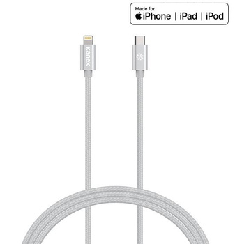 Kanex DuraBraid - USB-C (Power Delivery) zu Lightning Anschlusskabel MFi Zertifizierung 1,2 m (Silber)