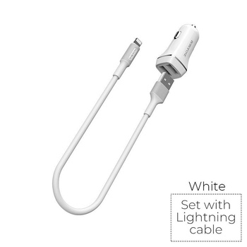 Borofone - chargeur de voiture 2x USB Câble Lightning inclus, blanc