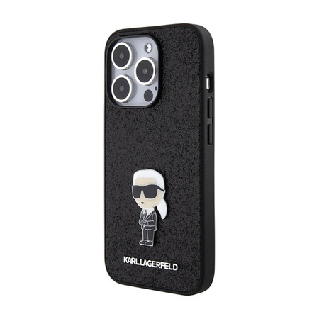 Karl Lagerfeld Épingle en métal à logo iconique à paillettes fixes - Coque iPhone 15 Pro Max (noir)