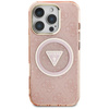 Guess IML Metal Glitter 4G Circle Triangle MagSafe - Coque pour iPhone 16 Pro (rose)
