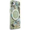 Guess IML Metal Glitter Flowers Triangle MagSafe - Etui do iPhone 16e (zielony)