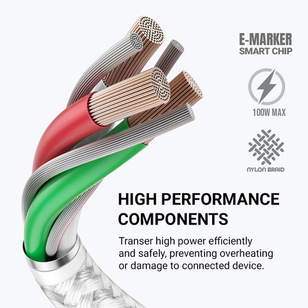 Crong Armor Link - 100W PD 5A USB-C zu USB-C Kabel 200cm (Weiß)