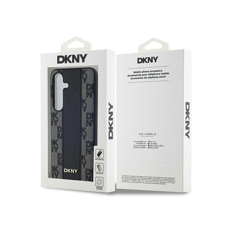 DKNY Leather Checkered Mono Pattern MagSafe - Hülle für Samsung Galaxy S24+ (Schwarz)