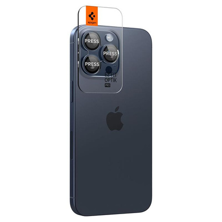 Spigen Optik Pro GLAS.TR EZ Fit Camera Protector 2-Pack - ochranné sklo objektivu pro iPhone 15 Pro / 15 Pro Max / iPhone 14 Pro / 14 Pro Max (2 ks) (Blue Ti)