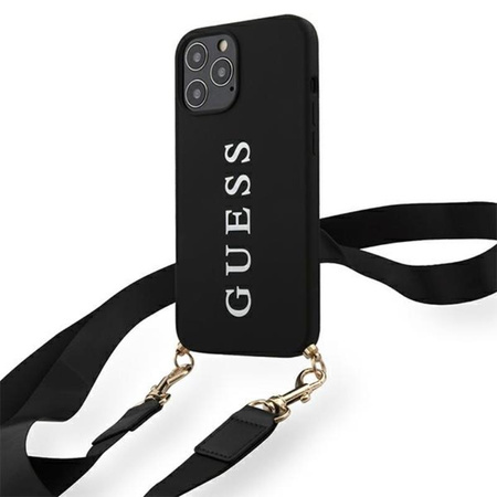 Guess HC Silicone Printed Logo + Strap - Etui z odpinaną smyczką iPhone 12 Pro Max (czarny)
