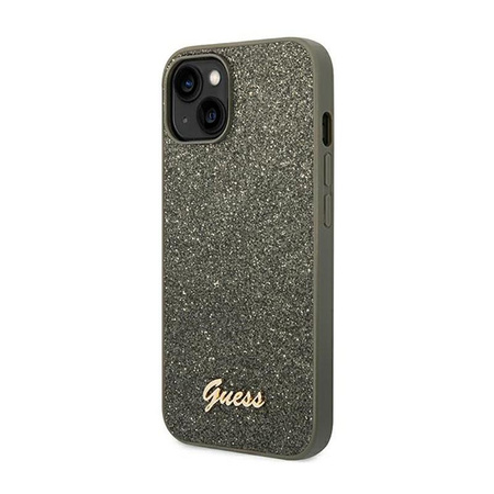 Guess Glitter Flakes fém logós tok - iPhone 14 Plus (zöld)