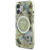 Guess Glitter Flowers Triangle Buttons MagSafe - étui pour iPhone 16 vert