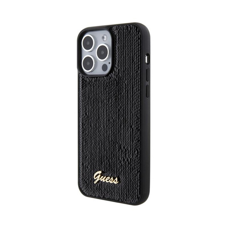 Guess Sequin Script Metal - Coque iPhone 15 Pro Max (noir)