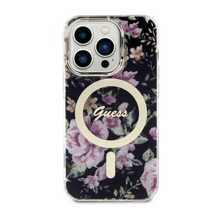 Guess Flower MagSafe - Schutzhülle für iPhone 14 Pro (Schwarz)