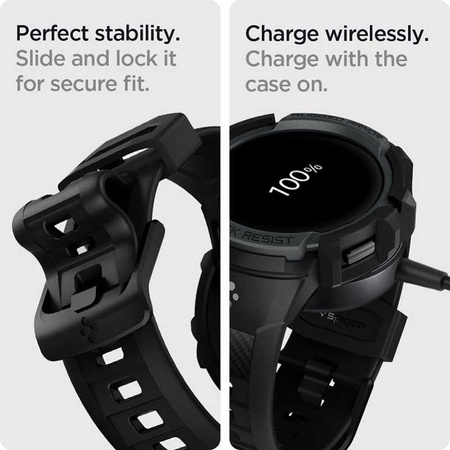 Spigen Rugged Armor Pro - szíj + tok Samsung Galaxy Watch 4 / 5 44 mm-es órához (grafit)