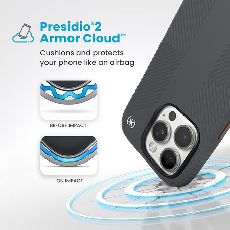 Speck Presidio2 Grip - iPhone 16 Pro tok (szénszürke / hideg bronz / fehér)