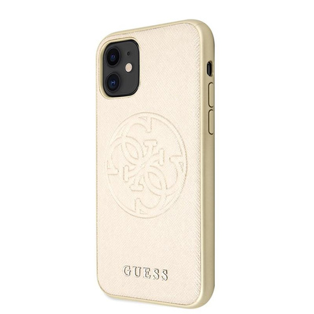 Guess Saffiano 4G Circle Logo - Coque iPhone 11 (Or)