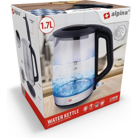 Alpina - Rychlovarná konvice ze skla s LED osvětlením 1,7 l 2200 W