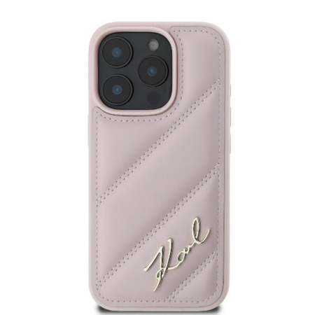 Karl Lagerfeld Quilted Signature - pouzdro pro iPhone 16 Pro (růžové)