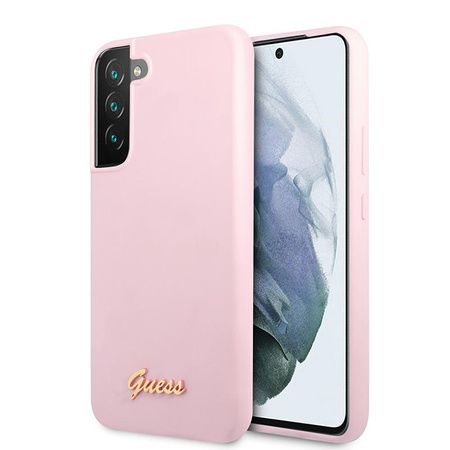 Silikonové pouzdro Guess Script Metal Logo - Samsung Galaxy S22 (levandulová)