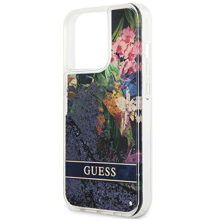 Guess Liquid Glitter Flower - pouzdro pro iPhone 13 Pro Max (modré)