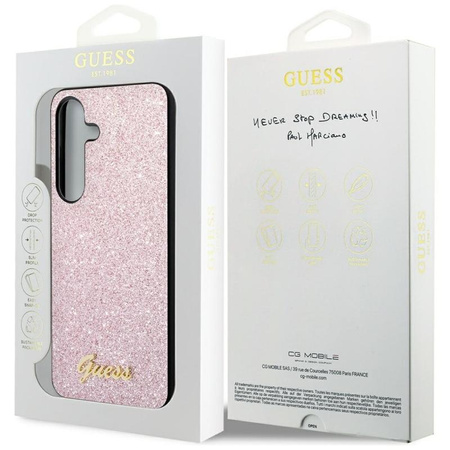 Pouzdro Guess Glitter Flakes Metal Logo - Samsung Galaxy S24 (růžové)