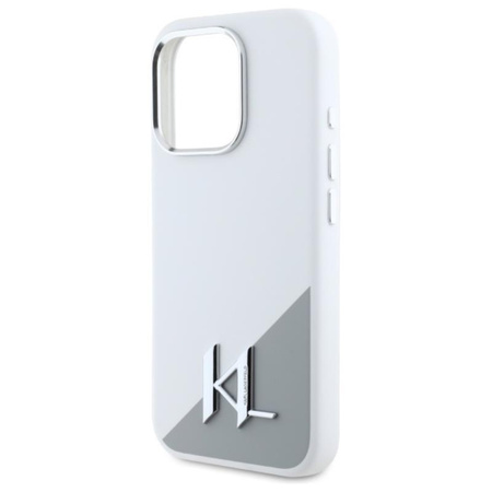 Karl Lagerfeld Silicone Shadow Metal Initial MagSafe - Coque pour iPhone 16 Pro Max (blanc)