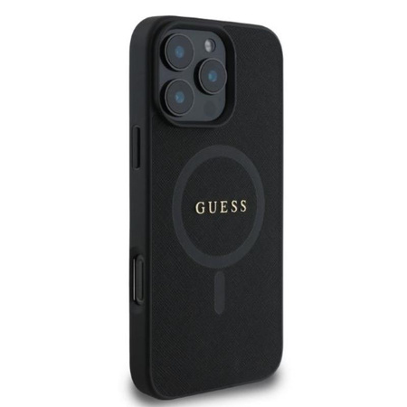 Guess Saffiano Classic Logo MagSafe – Pouzdro pro iPhone 16 Pro (černé)