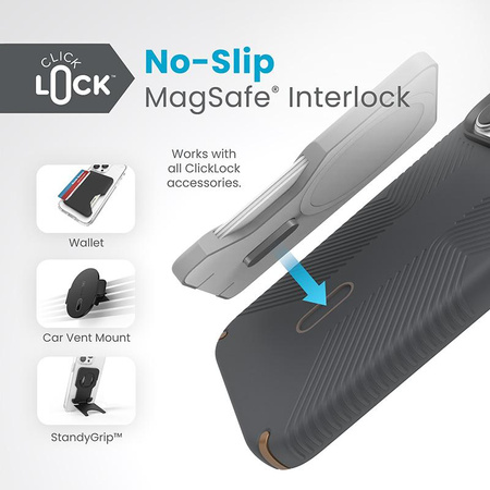 Speck Presidio2 Grip ClickLock & MagSafe - Coque pour iPhone 15 Pro Max (Gris anthracite / Bronze froid)