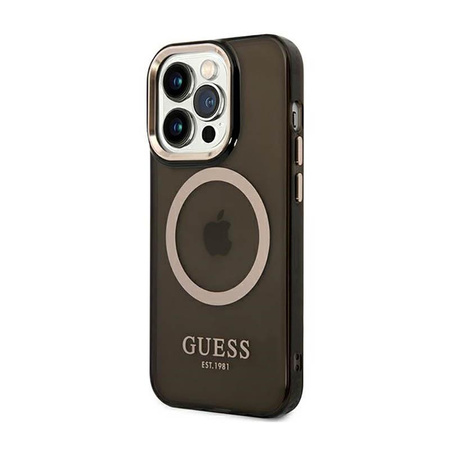 Guess Gold Outline Translucide MagSafe - Étui pour iPhone 14 Pro Max (noir)