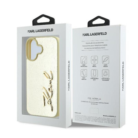 Karl Lagerfeld Metal Signature - pouzdro pro iPhone 16 (zlaté)