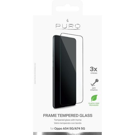 PURO keret edzett üveg - Oppo A54 5G / A74 5G képernyővédő üveg (fekete keret)