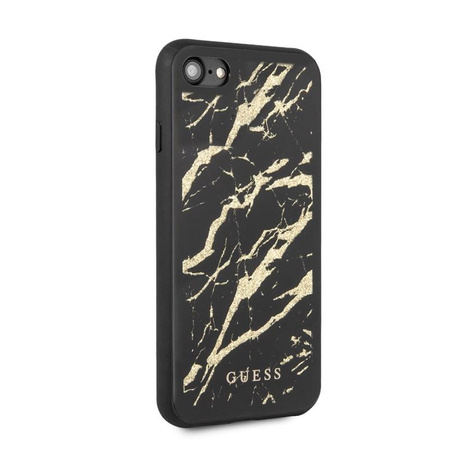 Guess Marble Glass Gold Glitter - pouzdro pro iPhone SE 2020 / 8 / 7 (černé)
