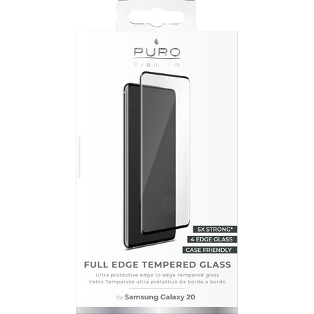 PURO Premium Full Edge Tempered Glass Case Friendly - Gehärtetes Displayschutzglas für Samsung Galaxy S20 (schwarzer Rahmen)