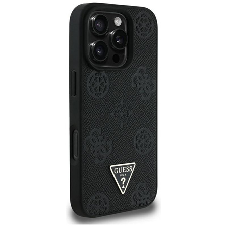 Guess Grainé Hot Stamp Peony Triangle Logo MagSafe - Coque pour iPhone 16 Pro Max (noir)