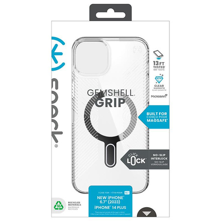 Speck Presidio Perfect-Clear Grip ClickLock & MagSafe - tok iPhone 15 Plus / iPhone 14 Plus (átlátszó / krómozott kivitel / derűs ezüst)