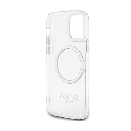 Guess Metal Outline MagSafe - iPhone 12 / iPhone 12 Pro tok (átlátszó / ezüst)