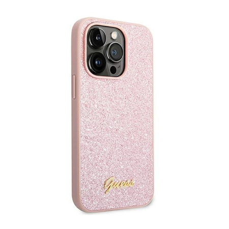 Guess Glitter Flakes Metal Logo Case – Etui iPhone 14 Pro (różowy)