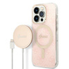 Guess Bundle Pack MagSafe 4G - MagSafe iPhone 14 Pro Case + Charger Set (pink/gold)