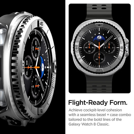 Spigen Bezel Tune Pro Pilot - Pouzdro / Ochranný rámeček pro Samsung Galaxy Watch 8 Classic 46 mm (Silver)