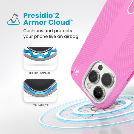 Speck Presidio2 Grip ClickLock & MagSafe - pouzdro pro iPhone 16 Pro (True Pink / Shocking Pink / White)