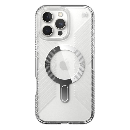 Speck Presidio Perfect-Clear Grip ClickLock & MagSafe - iPhone 16 Pro Max Case (Clear / Chrome Finish / Serene Silver)