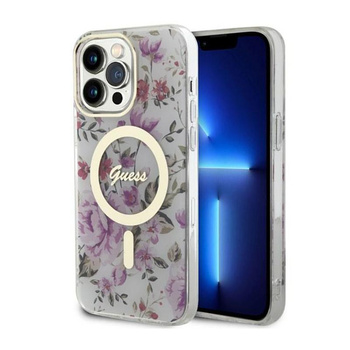 Guess Flower MagSafe - Schutzhülle für iPhone 14 Pro (Transparent)