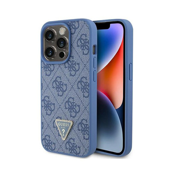 Guess Leather 4G Triangle Strass - pouzdro pro iPhone 15 Pro (modré)
