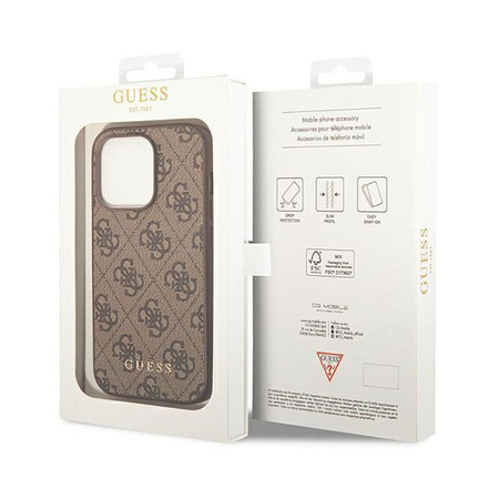 Guess 4G Metal Gold Logo - pouzdro pro iPhone 14 Pro (hnědé)
