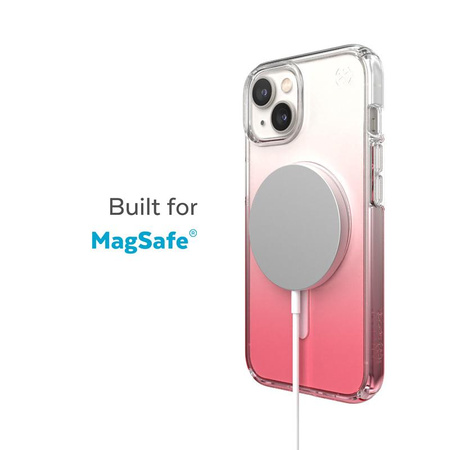 Speck Presidio Perfect-Clear + Ombre + MagSafe - pouzdro pro iPhone 15 Plus / 14 Plus s povrchovou úpravou MICROBAN (čiré / Vintage Rose Fade)