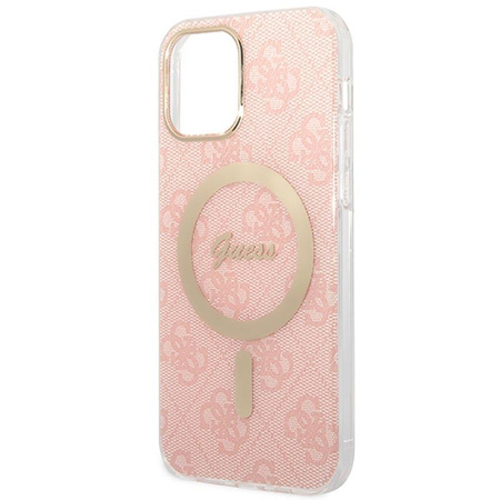 Guess Bundle Pack MagSafe 4G - MagSafe iPhone 12 / iPhone 12 Pro case + charger set (pink/gold)