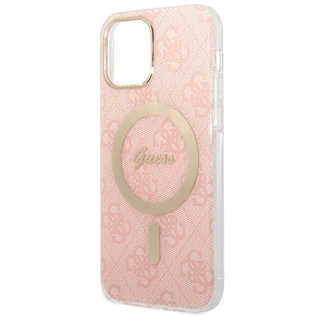Guess Bundle Pack MagSafe 4G - MagSafe iPhone 12 / iPhone 12 Pro Tasche + Ladegerät Set (rosa/gold)