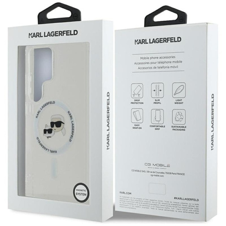Karl Lagerfeld Button Karl & Choupette Heads s potiskem loga MagSafe - pouzdro pro Samsung Galaxy S25 Ultra (bílé)