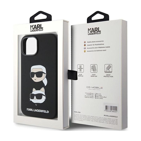 Karl Lagerfeld Silikonové pouzdro Karl & Choupette Heads - iPhone 15 Plus (černé)
